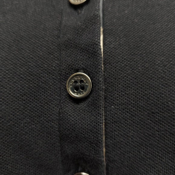 Burberry Brit Women L Black Pique Polo Shirt Nova Check Placket Equestrian Logo - Picture 5 of 14
